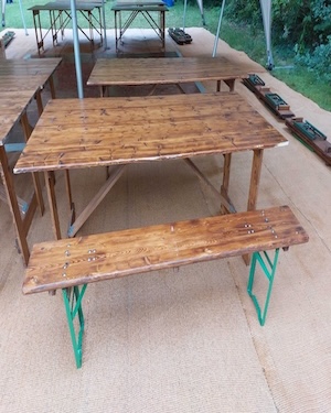 rustic tables and benches